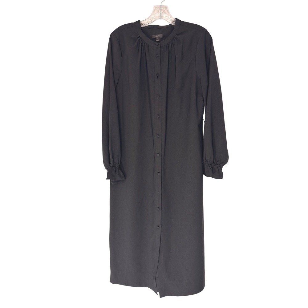 J.Crew Drapey Crepe Shirt Dress Black Long Sleeve Work Button‎ Front Medium